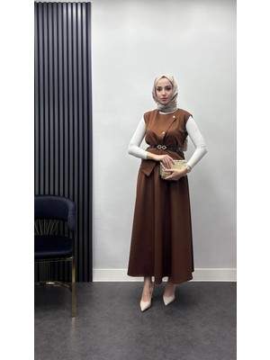 Tesettür Diyarı Scuba Kumaş Ikili Premium Takım-Kahve