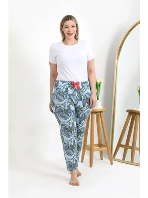Çamaşır Kenti Kadın Pamuklu Büyük Beden Alt Pijama Mavi