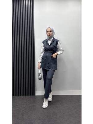 Tesettür Diyarı Scuba Kumaş Yelekli Ikili Takım-Antrasit