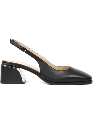 Celal Gültekin Kadın Siyah Kalın Topuklu Deri Ayakkabı