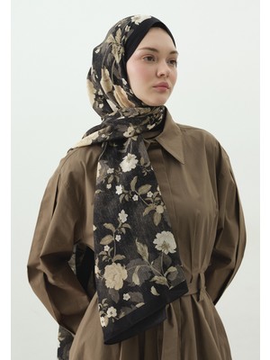 Fresh Reverıe Desenli Pamuk Viskon Şal Siyah