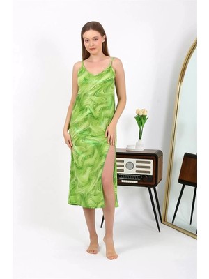 Nemere Kadın Ip Askılı Uzun Parlak Micro Elbise Gecelik Yeşil