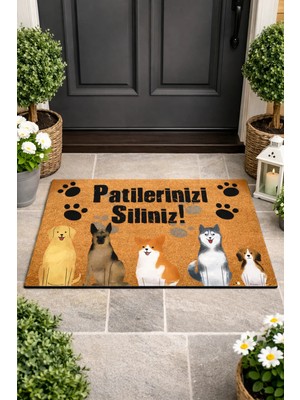 Esnature Köpek Desenli Patilerinizi Silin Yazılı Kapı Önü Paspası 45X70 cm