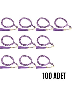 Sylar Namaz Tesbihi Vavlı 99'lu Cam Incili Amenerrasulü Dua Kartı Ile Mor Renk Hediyelik 100 Adet