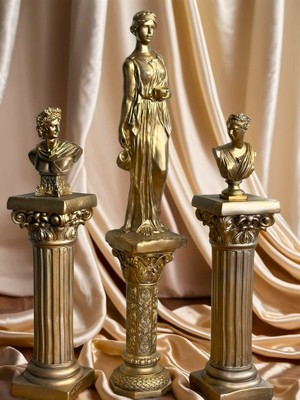 Yaratıcı Sanatlar Atölyesi 3'lü Antik Roma Sütunlu Heykel Seti El Yapımı Dekoratif Antik Yunan Heykel Biblo Seti