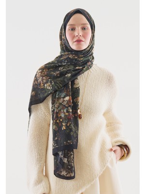 Fresh Dark Beauty Desenli Pamuk Viskon Şal Siyah
