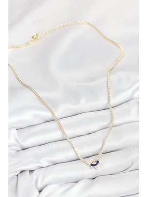 Shopwave Pirinç Zirkon Taşlı Su Yolu Göz Model Gold Renk Kadın Kolye