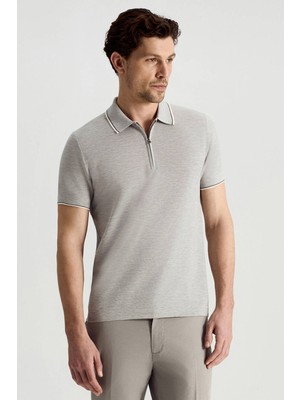 Hemington Merserize Pamuk Fermuar Detaylı Açık Gri Triko Polo