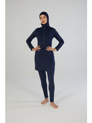 Estiva Tam Kapalı Yarım Fermuarlı Çıkarılabilir Etekli Uzun Taytlı Tesettür Mayo