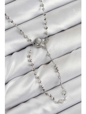 Shopwave Pirinç Zirkon Taşlı Yonca Model Gümüş Renk Kadın Y Kolye