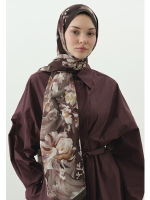 Fresh Jane Desenli Pamuk Viskon Şal Tozlu Kahve