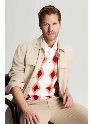 Hemington Saf Pamuk Argyle Desen Beyaz-Bordo Triko Polo