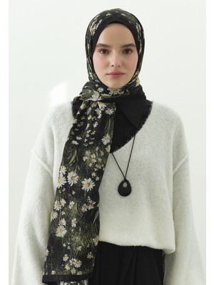 Fresh Tıny Daısy Desenli Pamuk Viskon Şal Siyah