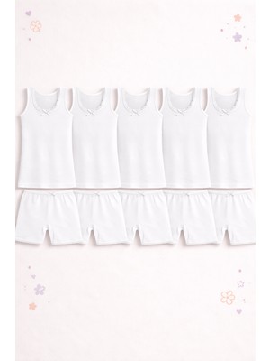 Mini Kanka Kız Çocuk Beyaz Iç Giyim Seti %100 Pamuk – 6 Adet Atlet + 6 Adet Boxer Külot, Nefes Alabilir Günlük Rahat Kullanım