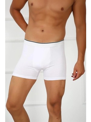 İlkyaz Fashion Erkek Büyük Beden Pamuklu Likralı Boxer Beyaz