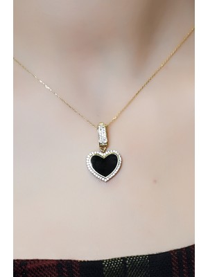 Taş Çerçeveli Siyah Kalp Kolye Ucu 14 Ayar A059760