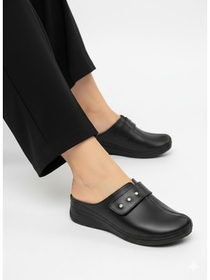 Kaof Shoes Kadın Siyah Ortopedik Terlik Anne Terliği Anne Ayakkabısı Kadın Günlük Ayakkabı Ev Terliği Sabo