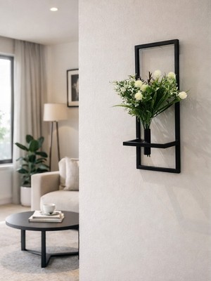 Metal Çiçeklik Modern Dekoratif Duvar Rafı  22X55CM Dikdörtgen Duvar Süsü,Hediyelik Duvar Dekor