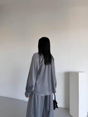 Madame Melek Zr Premium Saten Ipek Kumaş Ikili Takım Bağcıklı Bluz Bol Paça Pantolon Takım