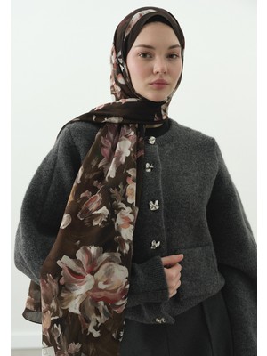 Fresh Jane Desenli Pamuk Viskon Şal Kahverengi