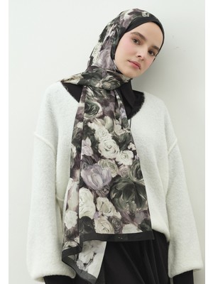 Fresh Rose Breeze Desenli Pamuk Viskon Şal Derin Yeşil