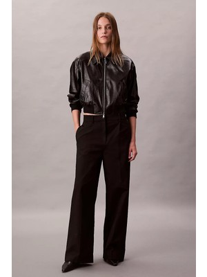 Calvin Klein Kadın Stretch Chino W/ Pleat - Wide Le Pantolon - Siyah