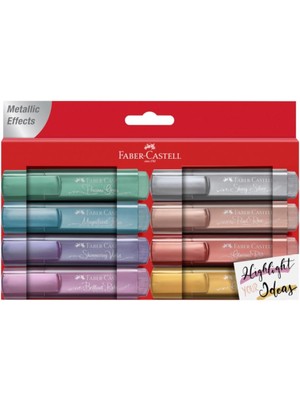 Graf Von Faber-Castell Faber-Castell 46 Metalik Renk Fosforlu Kalem Seti, 8'li Karton Kutu, Su Bazlı Mürekkep, Dayanıklı Ke