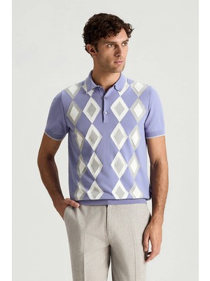 Hemington Saf Pamuk Argyle Desen Mor-Açık Gri Triko Polo
