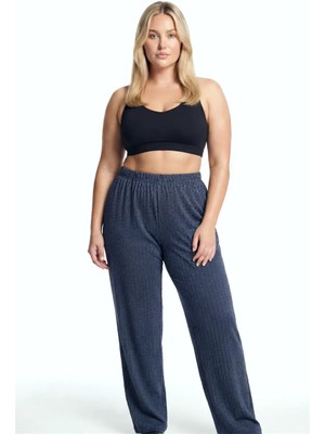 İlkyaz Fashion Kadın Lacivert Büyük Beden Cepli Pijama Altı Rahat Kesim Esnek Bel Günlük Ev Giyim Alt