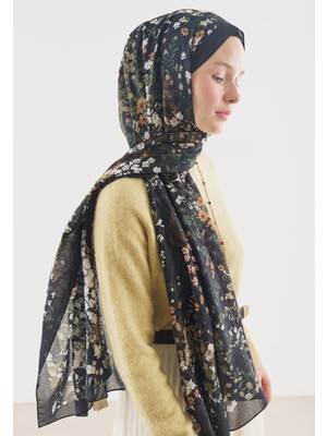 Fresh Avrıl Desenli Pamuk Viskon Şal Siyah