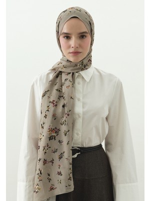 Fresh Tıny Blooms Desenli Pamuk Viskon Şal Vizon