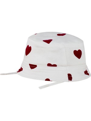 Antebies Organik Gots Sertifikalı Kırmızı Kalp Ayarlanabilir Bağlcıklı Kız Bebek Yaz Şapkası