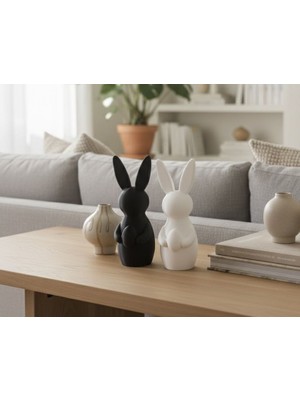 Modern Dekorstif Tavşan Figürleri Siya&beyaz