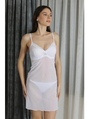 Beruflic Kadın Fantezi Tül Gecelik  Beyaz