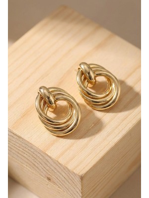 Lykos Pirinç Gold Renk Sarmal Halka Model Vintage Kadın Küpe