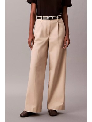 Calvin Klein Kadın Stretch Chino W/ Pleat Wide Le Pantolon - Taş