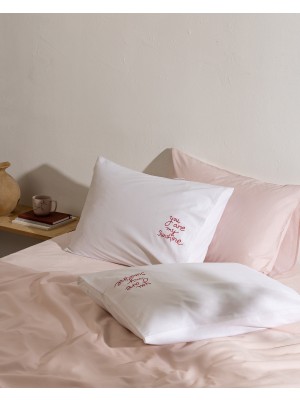 Madame Coco Amour %100 Pamuk Nakışlı 2'li Yastık Kılıfı - Beyaz/kırmızı