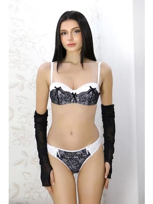 Beruflic Kadın Destekli Dantel Detaylı Straplez Sütyen Takım Beyaz