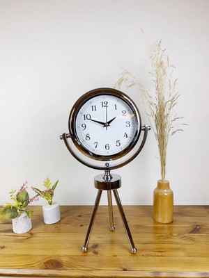 Mey İthalat Mey Ithalat® Krom Metal Mini Tripod Dekoratif Masa Saati 45×26 cm