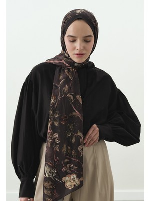 Fresh Flower Raın Desenli Pamuk Viskon Şal Kahve