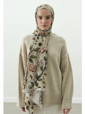 Fresh Flower Raın Desenli Pamuk Viskon Şal Bej
