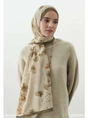 Fresh Fall Breeze Desenli Pamuk Viskon Şal Bej