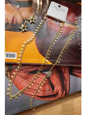 Xuping Jewelry Gold Yıldız Detaylı 3’lü Set (Kolye + Bileklik + Küpe)