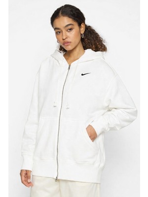 Nike Sportswear Phoenix Fleece Oversized Hoodie Full Zip Bol Kesim Kapüşonlu Kadın Sweatshirt Krem