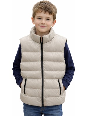 İrem Çocuk Giyim Erkek Çocuk /kız Çocuk Fermuar Kapamalı Fermuar Cepli Bej Renk Şişme Yelek