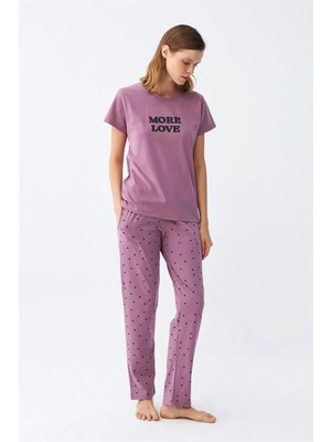 Beruflic Kadın Mor Yıldız Desenli Penye Kısa Kol Pijama Takımı