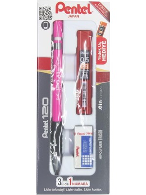 Pentel A315-3AS 120A3 (0.5mm) 3'lü Okul Seti - (Kalem+Silgi+Hediye Min, Pembe