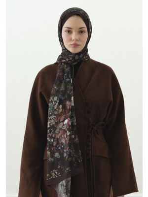 Fresh Dark Beauty Desenli Pamuk Viskon Şal Mürdüm