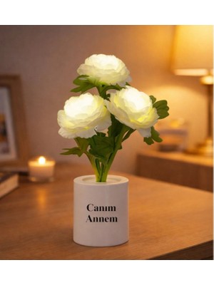 Hediye Fikri Kişiye Özel Zenginliğin ve Onurun Işıltısı Beyaz Şakayık Dekoratif Lamba