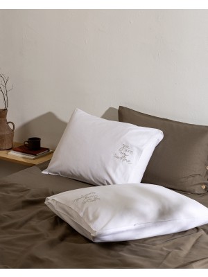 Madame Coco Amour %100 Pamuk Nakışlı 2'li Yastık Kılıfı - Beyaz/gri